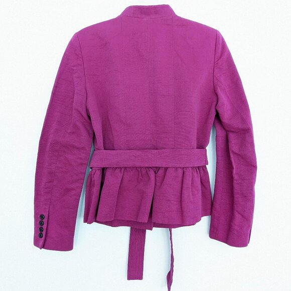 DKNY Donna Karan Ruffled Hem Magenta Blazer Jacket Size 8 Made in Italy - Picture 2 of 9